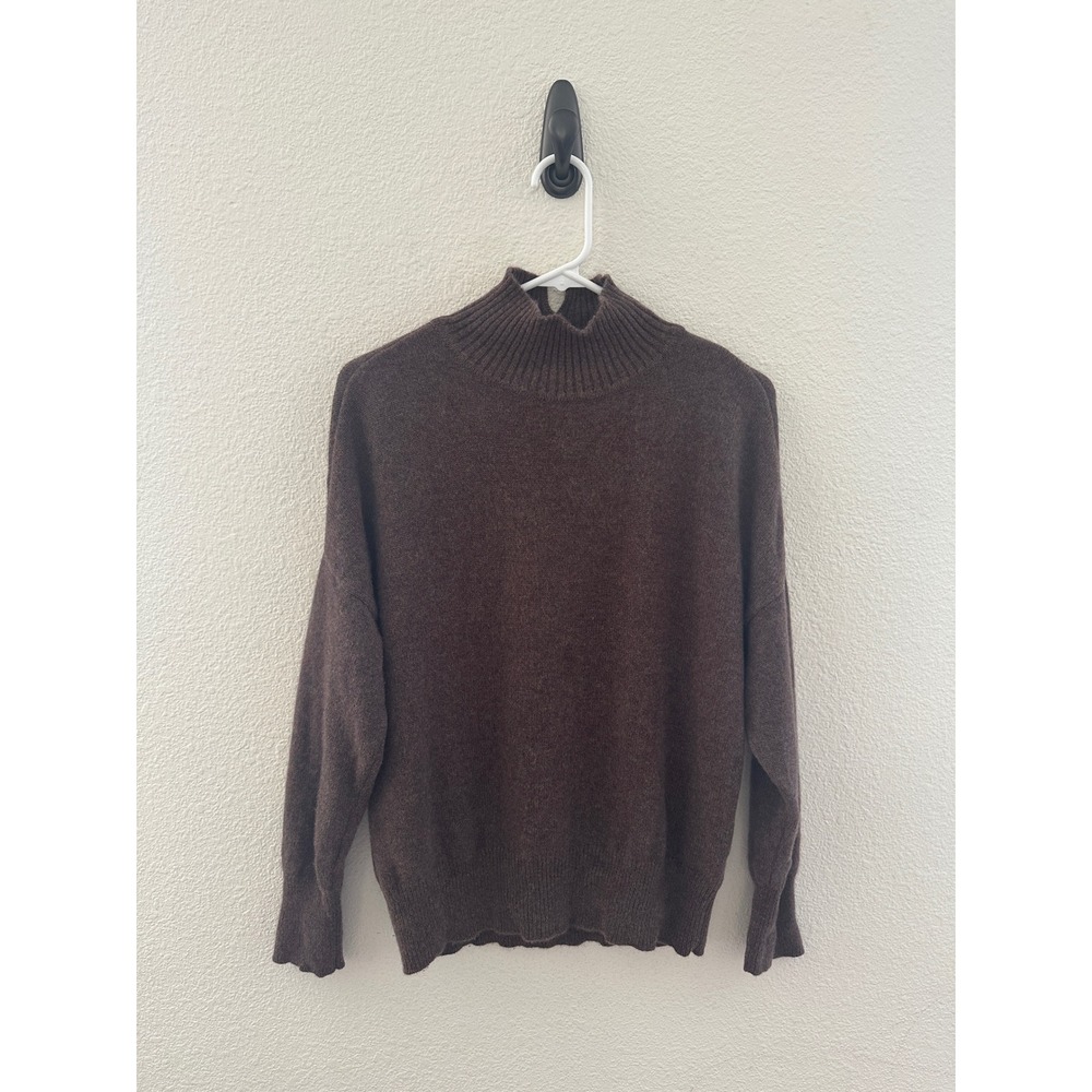 Repeat Cashmere Brown 100% Organic Cashmere Mock Neck Slit Sweater XS 36 Cozy